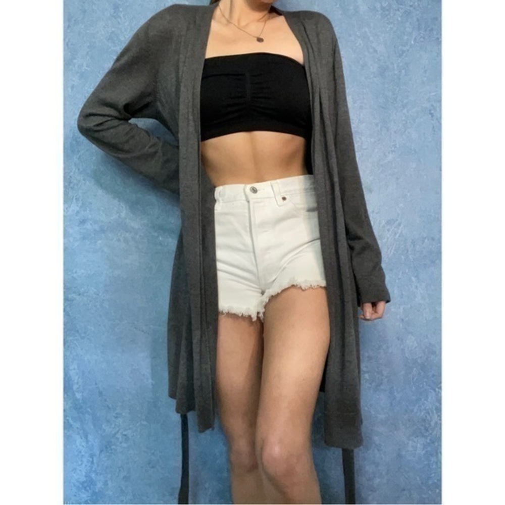Eileen Fischer Silk Blend Gray Belted Dusted Cardigan